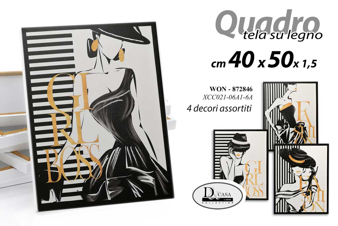 8025569872846 QUADRO STAMPA SU TELA Canvas MODA DONNA STILE BIANCO E NERO ASSOR MODERNO 50*40 - immagine 1