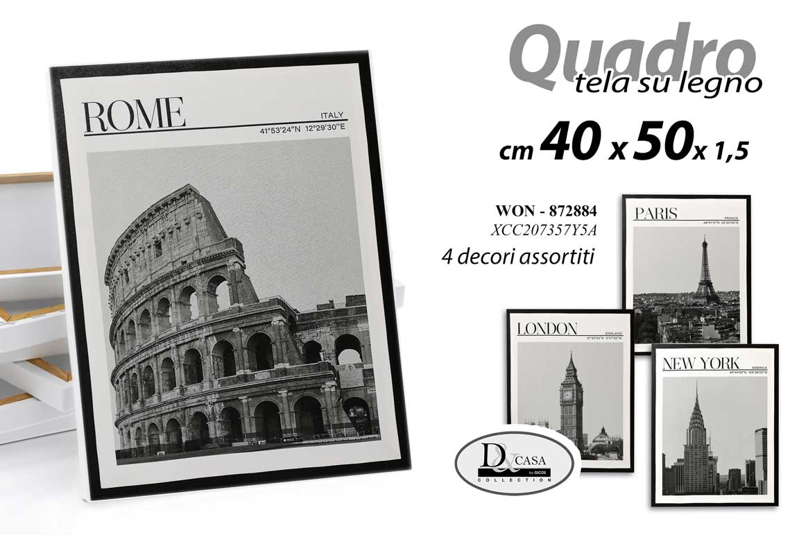 8025569872884 QUADRO STAMPA SU TELA LEGNO Monumenti DEL MONDO BIANCO E NERO ASSORT 50*40 CM - immagine 1