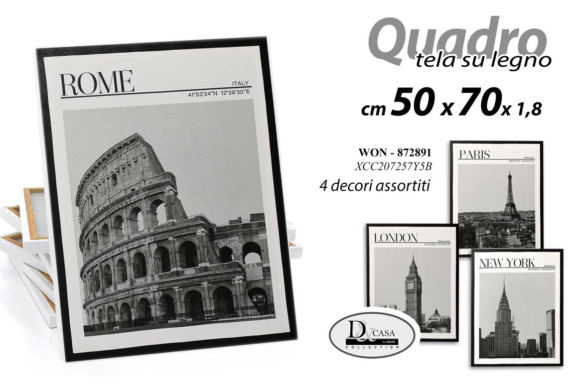 8025569872891 QUADRO STAMPA SU TELA LEGNO Monumenti DEL MONDO BIANCO E NERO ASSORT 50*70 CM - immagine 1