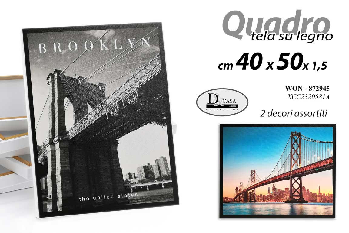 8025569872945 QUADRO STAMPA SU TELA LEGNO Ponte di Brooklyn COLOR BIANCO E NERO ASSORTIT 40*50 - immagine 1