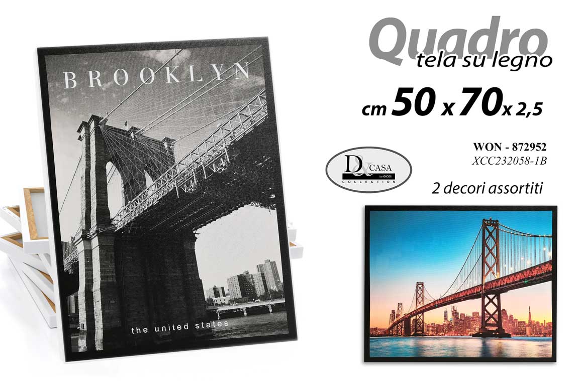 8025569872952 QUADRO STAMPA SU TELA LEGNO Ponte di Brooklyn COLOR BIANCO E NERO ASSORTIT 70*50 - immagine 1