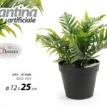 PIANTA FELCE VERDE PIANTINA FIORI ARTIFICIALE FINTA EVENTI CASA VASO NERO 25cm