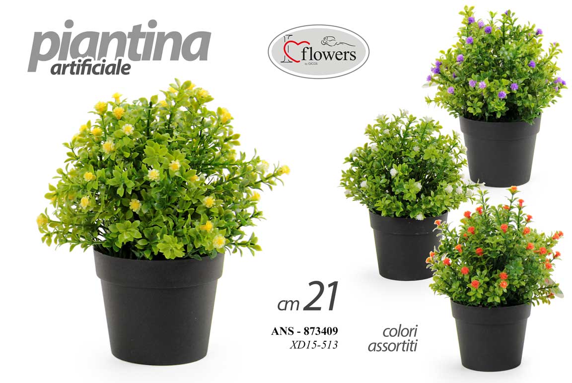 8025569873409 PIANTA FIORI PIANTINA ARTIFICIALE FINTA VASO EVENTI CASA VERDE COLOR ASSOR 21 cm - immagine 1