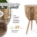 VASO PORTAPIANTA ALZATA PORTA PIANTA FIORI VIMINI PIEDI LEGNO COLONNA 59*30 cm