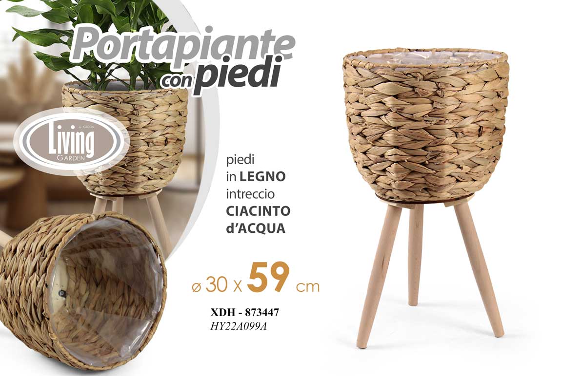 8025569873447 VASO PORTAPIANTA ALZATA PORTA PIANTA FIORI VIMINI PIEDI LEGNO COLONNA 59*30 cm - immagine 1