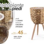 VASO ALZATA PORTAPIANTA CESTINO PORTA PIANTA CONTENITORE VIMINI PIEDI LEGNO 45cm