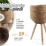 VASO ALZATA PORTAPIANTA CESTINO PORTA PIANTA CONTENITORE VIMINI PIEDI LEGNO 59cm