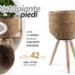 VASO ALZATA PORTAPIANTA CESTINO PORTA PIANTA CONTENITORE VIMINI PIEDI LEGNO 42cm