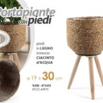 VASO ALZATA PORTAPIANTA CESTINO PORTA PIANTA CONTENITORE VIMINI PIEDI LEGNO 30cm
