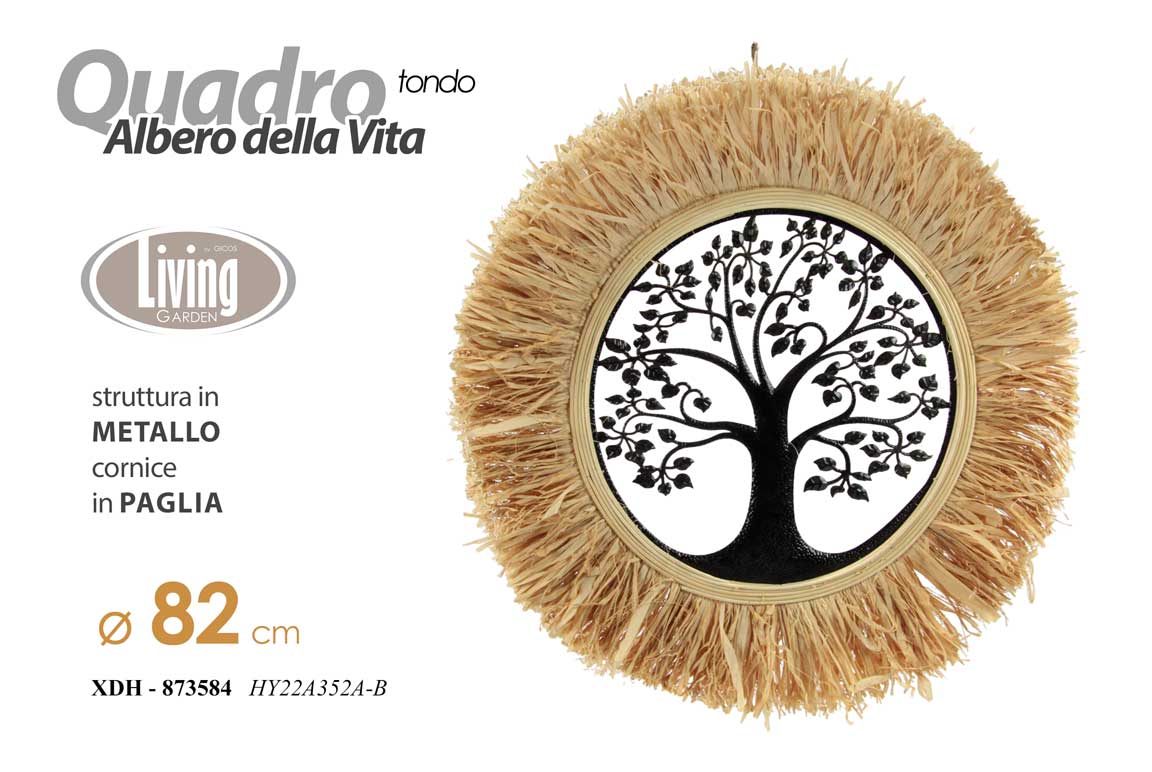 8025569873584 ALBERO DELLA VITA PANNELLO ARREDO DA PARETE METALLO QUADRO CORNICE PAGLIA 82 cm - immagine 1