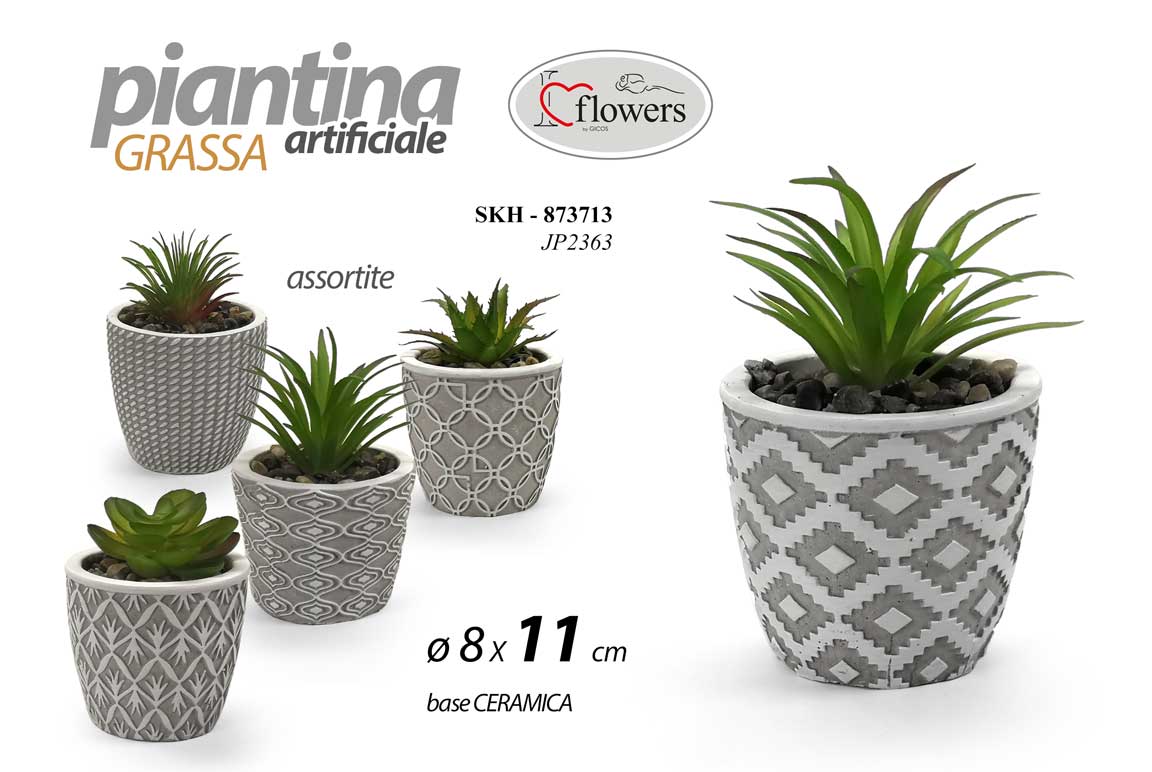 8025569873713 PIANTA PIANTINA FINTA CON VASO ARTIFICIALE SEGNAPOSTO TAVOLO ASSORTITA h11*8 cm - immagine 1
