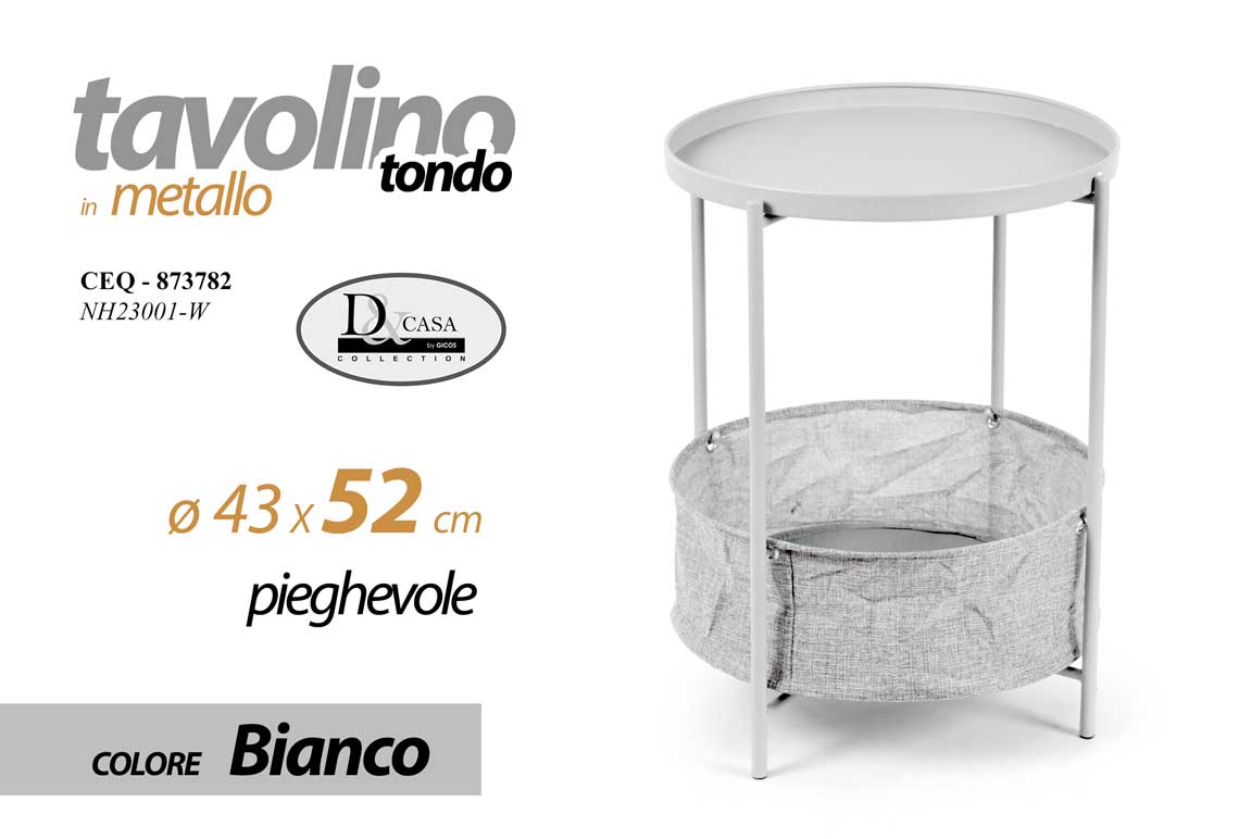 8025569873782 TAVOLO TAVOLINO TONDO CON RIPIANO CESTA METALLO MODERNO PIEGHEVOLE 43*43*h52cm - immagine 1