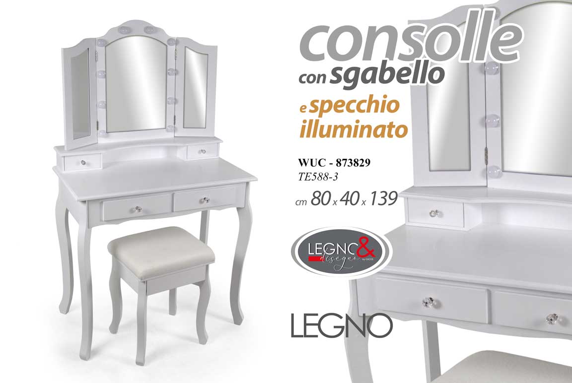 8025569873829 CONSOLLE SPECCHIO LUCI CON SGABELLO TAVOLO TRUCCO Toletta Make Up 139*80*40cm - immagine 1