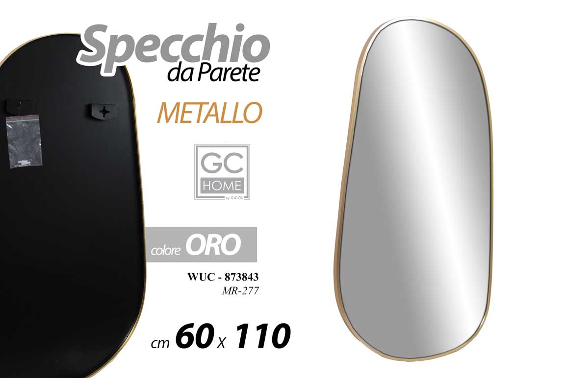 8025569873843 SPECCHIO DA PARETE OVALE METALLO SPECCHIERA COLOR ORO CLASSICO MODERNO 110*60 CM - immagine 1