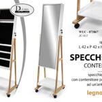 SPECCHIERA DA TERRA BIANCO PORTA GIOIELLI MOBILE RUOTE ANTA LEGNO MDF 155*42 CM