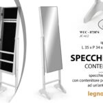 SPECCHIERA DA TERRA BIANCO CON CONTENITORE PORTA GIOIELLI MOBILE LEGNO MDF 150CM