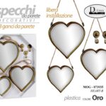 3 SPECCHI DA PARETE CUORE CLASSICO MODERNO ACRILICO SPECCHIO COL ORO 28/24/21 cm