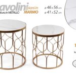 SET 2 TAVOLINI METALLO ORO PIANO MARMO BIANCO TAVOLO MODERNO CAFFè DIVANO h56-52