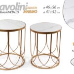 SET 2 TAVOLINI METALLO ORO PIANO MARMO BIANCO TAVOLO MODERNO CAFFè DIVANO h56-52