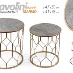 SET 2 TAVOLINI METALLO ORO PIANO MARMO GRIGIO TAVOLO MODERNO CAFFè DIVANO h53-46