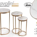 SET 3 TAVOLINI TONDI ROTONDI METALLO ORO COLONNINE TAVOLO PIANI MARMO H70/60/51