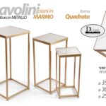 SET 3 TAVOLINI QUADRATI METALLO ORO COLONNINE TAVOLO PIANI MARMO H70/60/51 cm