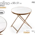 TAVOLO TAVOLINO PIEGHEVOLE PIANO MARMO METALLO SALOTTO MODERNO CLASSICO Ø50*51cm