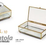 PORTAGIOIE VETRO RIGHE E METALLO ORO SCATOLA VINTAGE ART DECO SPECCHIO 15*10 CM
