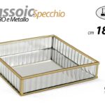 VASSOIO Svuotatasche METALLO ORO VETRO BASE SPECCHIO MODERNO VINTAGE 18*18 CM
