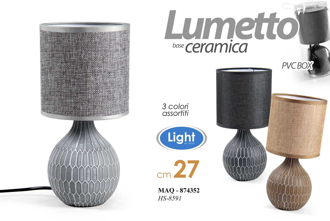 8025569874352 LAMPADA LUMETTO ABAT JOUR DA TAVOLO CERAMICA COLOR ASSORT TESSUTO ASS 27 CM - immagine 1