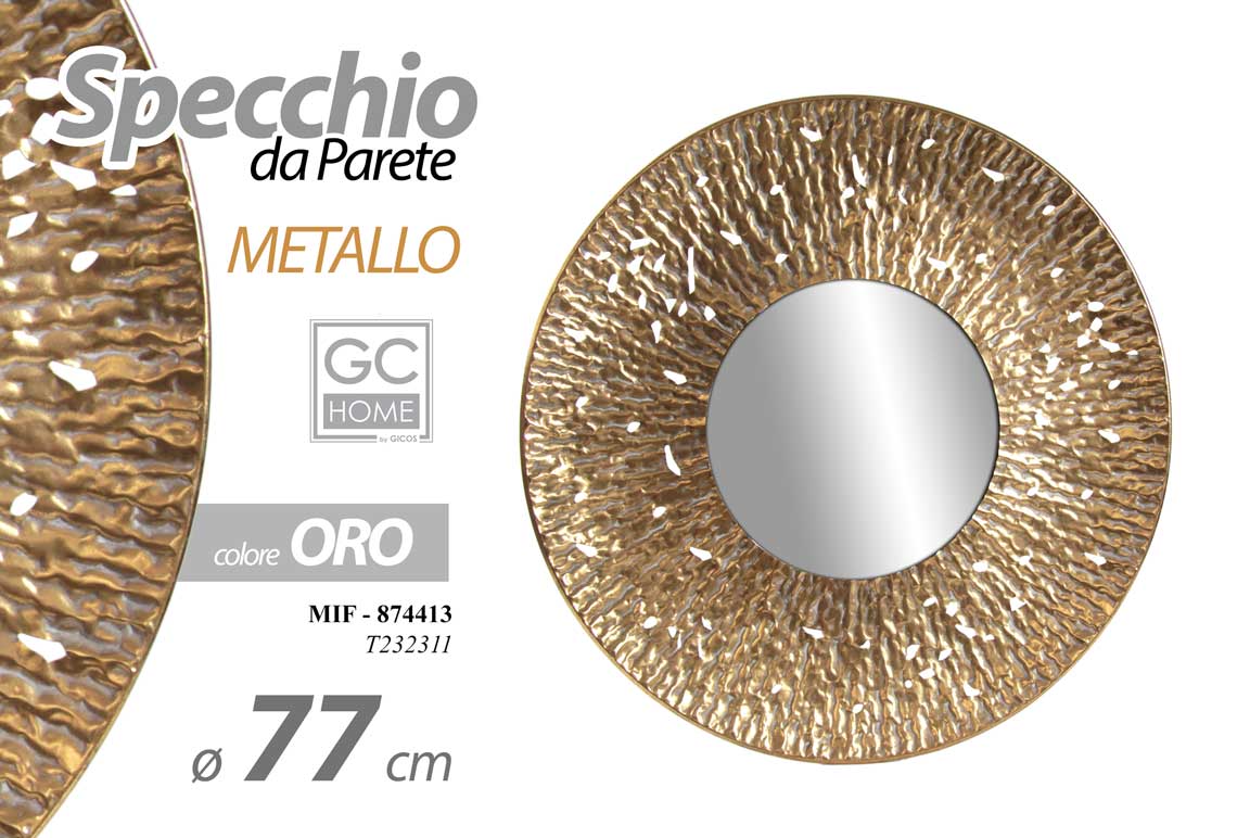 8025569874413 SPECCHIO DA PARETE TONDO ORO COLOR SPECCHIERA METALLO CLASSICO MODERNO 77 CM - immagine 1