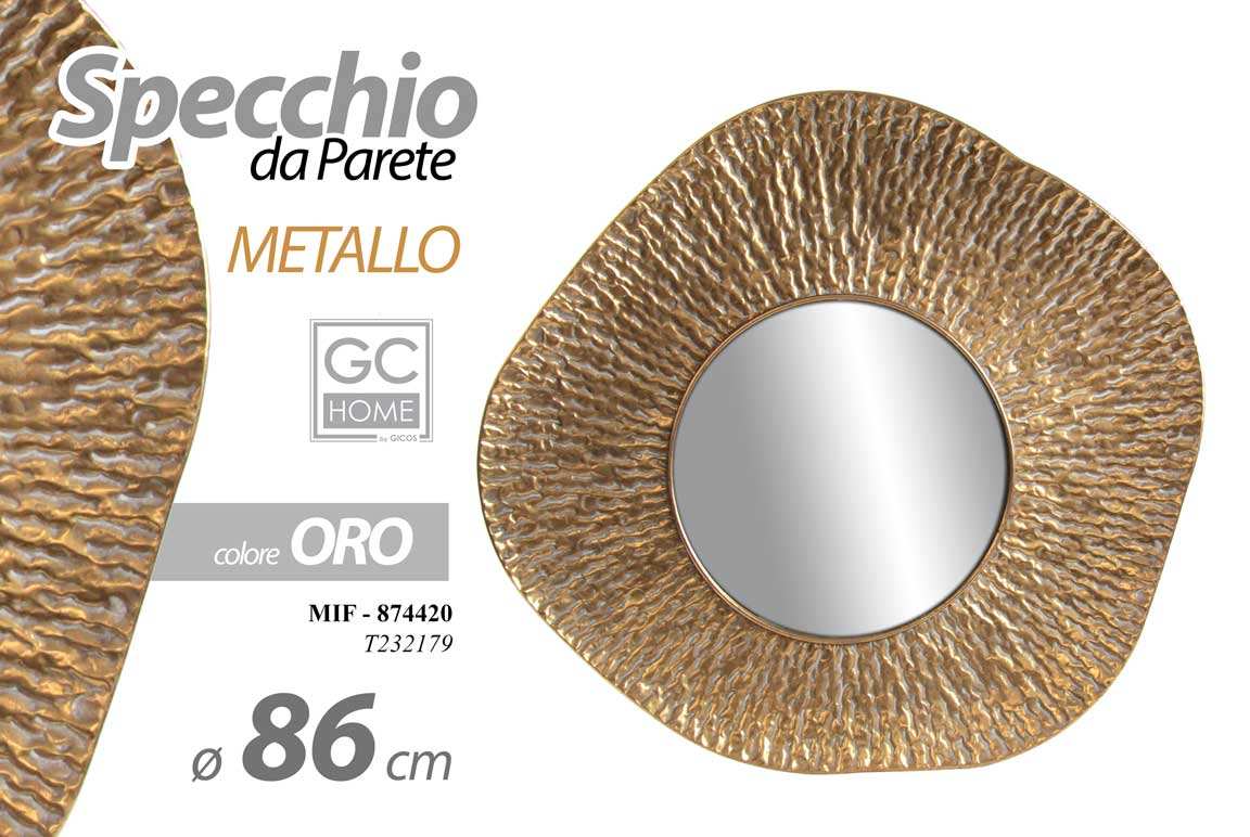 8025569874420 SPECCHIO DA PARETE TONDO IN METALLO CORNICE COLOR ORO CLASSICO MODERNO 86 CM - immagine 1