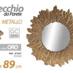 SPECCHIO DA PARETE TONDO IN METALLO CORNICE COLOR ORO CLASSICO MODERNO 89 CM