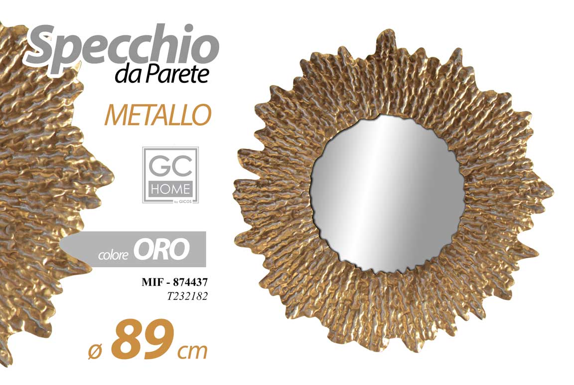 8025569874437 SPECCHIO DA PARETE TONDO IN METALLO CORNICE COLOR ORO CLASSICO MODERNO 89 CM - immagine 1