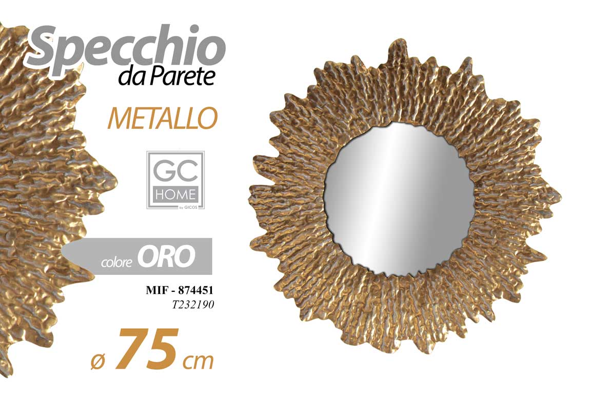 8025569874451 SPECCHIO DA PARETE TONDO IN METALLO CORNICE COLOR ORO CLASSICO MODERNO 75 CM - immagine 1