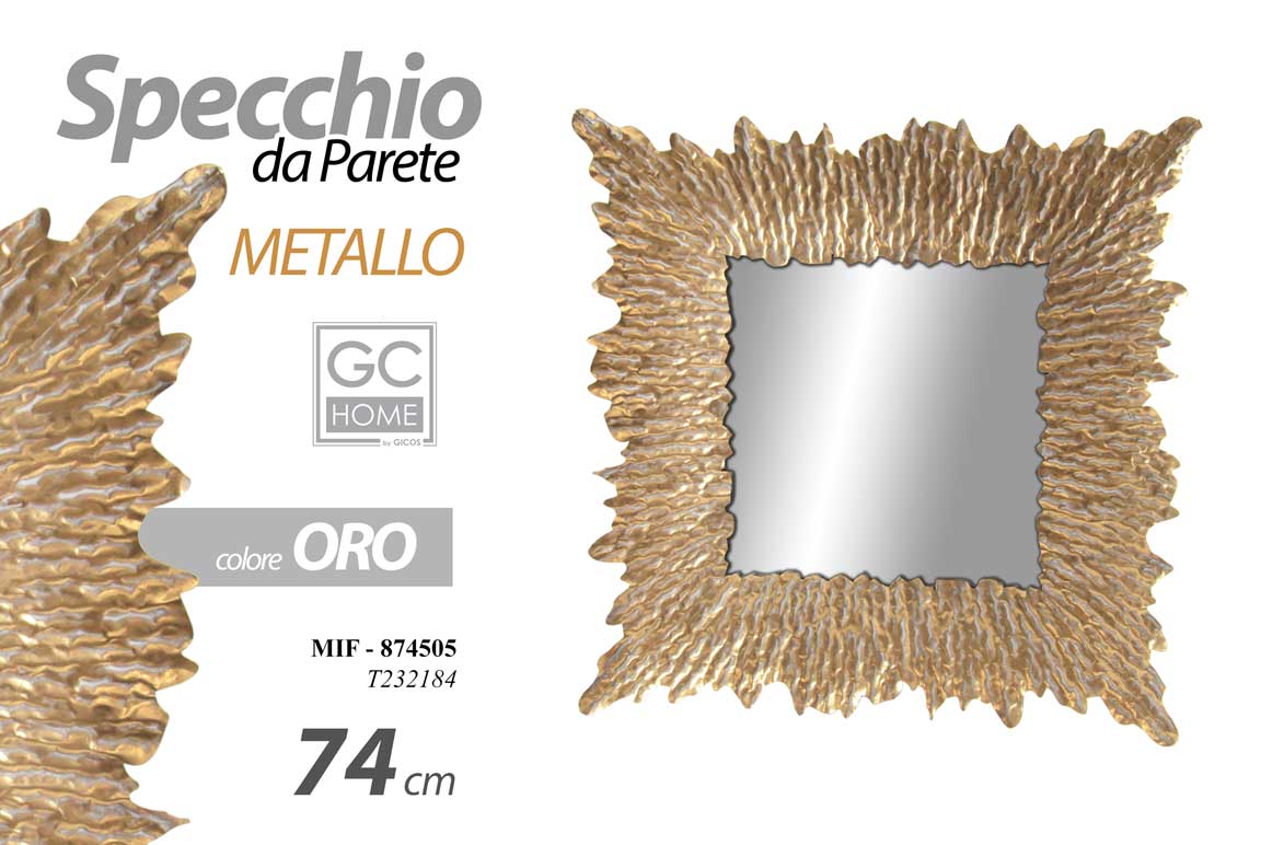 8025569874505 SPECCHIO DA PARETE IN METALLO QUADRATO CORNICE COLOR ORO CLASSICO MODERNO 74 CM - immagine 1