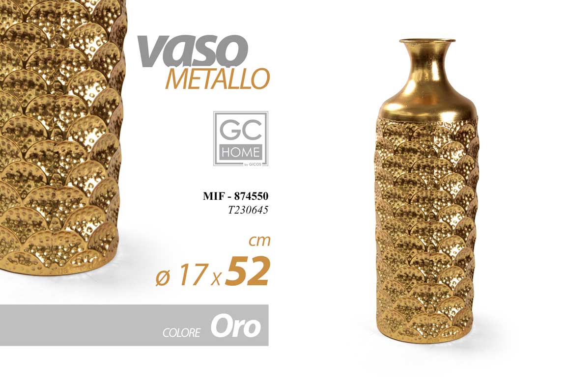 8025569874550 VASO BOTTIGLIA PORTA FIORI METALLO ORO CLASSICO MODERNO EVENTI MARTELLATO 52*17 - immagine 1