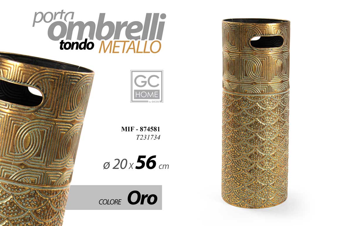 8025569874581 PORTA OMBRELLI METALLO STILE TONDO STUDIO CLASSICO MODERNO ORO GOLD 56*20 cm - immagine 1