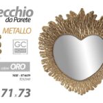 SPECCHIO DA PARETE CUORE IN METALLO CORNICE COLOR ORO CLASSICO MODERNO 71*73