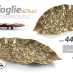 2 PZ FOGLIA CENTROTAVOLA VASSOIO METALLO COL ORO BRONZO CLASSICO MODERNO 44/53cm