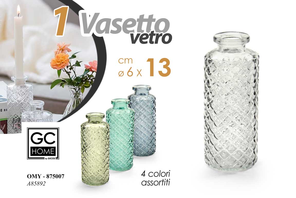 8025569875007 VASO FIORI VASETTO BOTTIGLIA BOMBONIERA CENTROTAVOLA VETRO COLORATO D ASS Ø6*13 - immagine 1