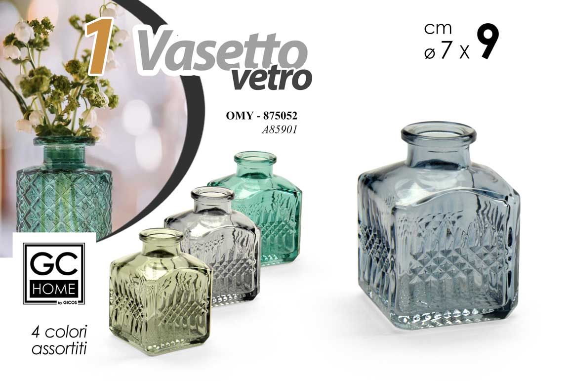 8025569875052 BOTTIGLIA VASO FIORI VASETTO BOMBONIERA CENTROTAVOLA VETRO COLORATO B ASS Ø7*9 - immagine 1