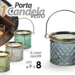 LANTERNA PORTACANDELA BOMBONIERA CENTROTAVOLA VETRO VINTAGE COLORATO ASS Ø9*8 cm