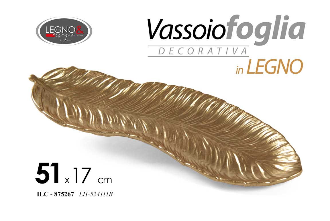 8025569875267 FOGLIA DECORATIVA VASSOIO TAVOLO CENTROTAVOLA COLOR ORO CLASSICO MODERNO 51*17cm - immagine 1