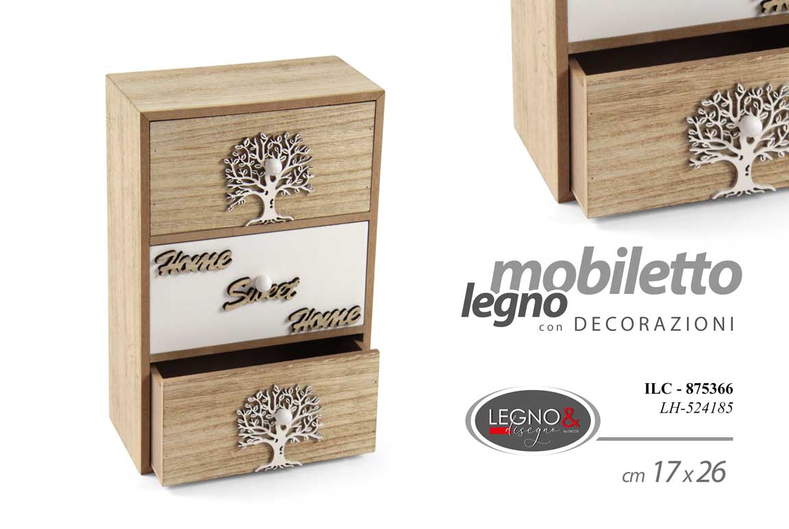 8025569875366 Mobiletto legno cassetti albero della vita organizer scrivania cassettiera 26 cm - immagine 1