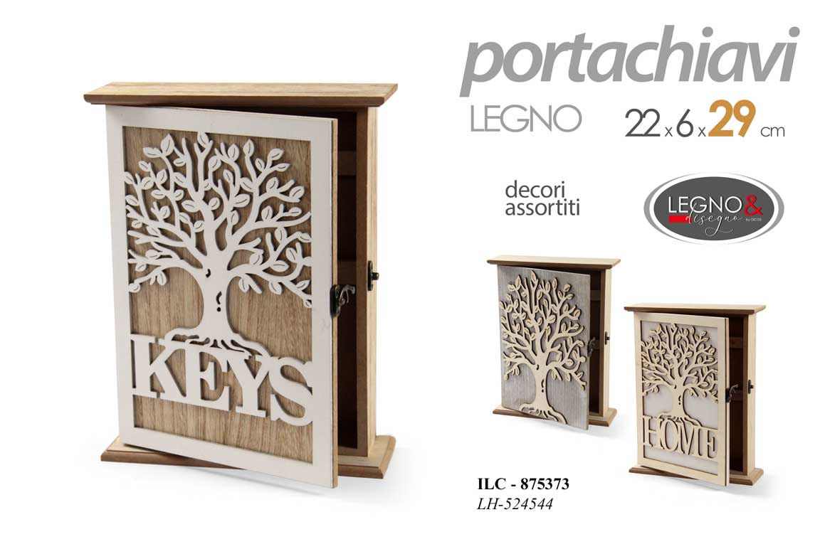 8025569875373 Portachiavi parete legno albero della vita cassetta armadietto casa ass 29*22 cm - immagine 1