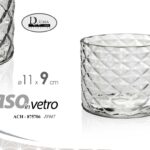 VASO VASETTO CENTROTAVOLA PORTACANDELA SEGNAPOSTO BOMBONIERA VETRO DIAMANTE 11X9