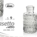 VASO VASETTO BOTTIGLIA VETRO TRASPARENTE SEGNAPOSTO TAVOLA TONDA FIORI 9*5 cm