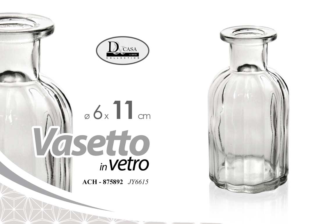 8025569875892 VASO VASETTO BOTTIGLIA VETRO TRASPARENTE SEGNAPOSTO TAVOLA TONDA FIORI 11*6 cm - immagine 1