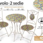 TAVOLO TONDO + 2 SEDIE METALLO PIEGHEVOLE GIARDINO TERRAZZO VERANDA MOSAIC 72*60